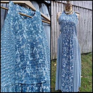 Banana Republic patchwork tiny print blue maxi sleeveless dress Womens S